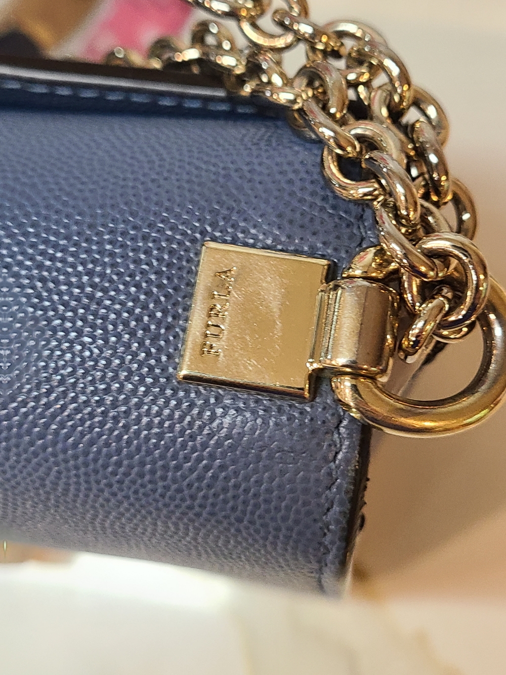 Furla Blue Leather Chain Crossbody Bag with Gold Hardware and COA - Picture 3 of 16